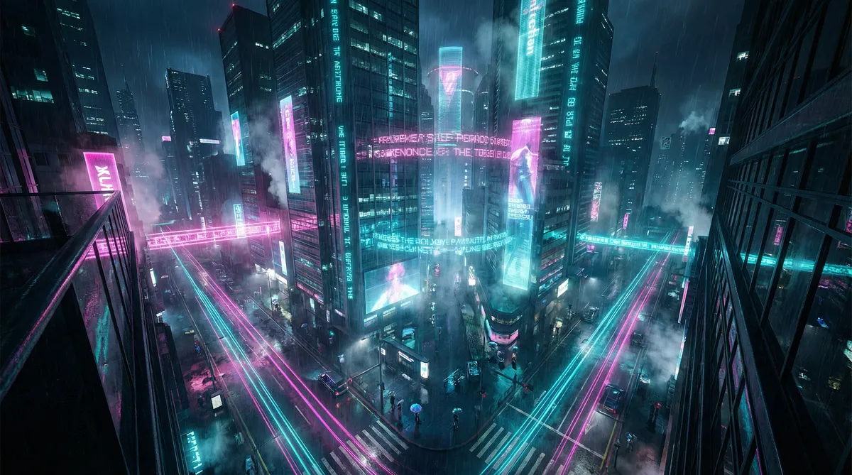 饮冰科技 竖屏短剧平台首页背景 - 赛博朋克都市夜景